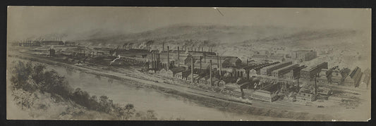 Richard Rummell bird's-eye view of the Bethlehem Steel works along the Lehigh River