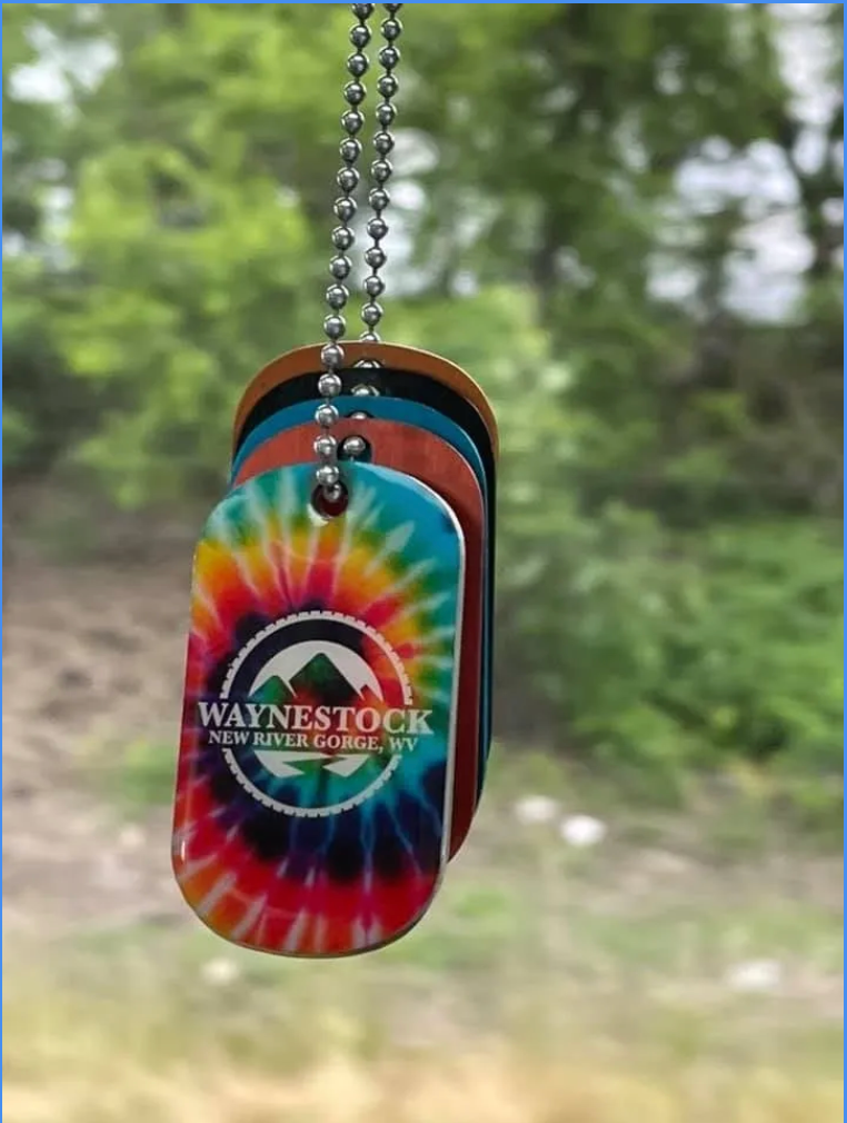 Waynestock 2027 Tie-Dye Dog Tag Keychain - lifestyle