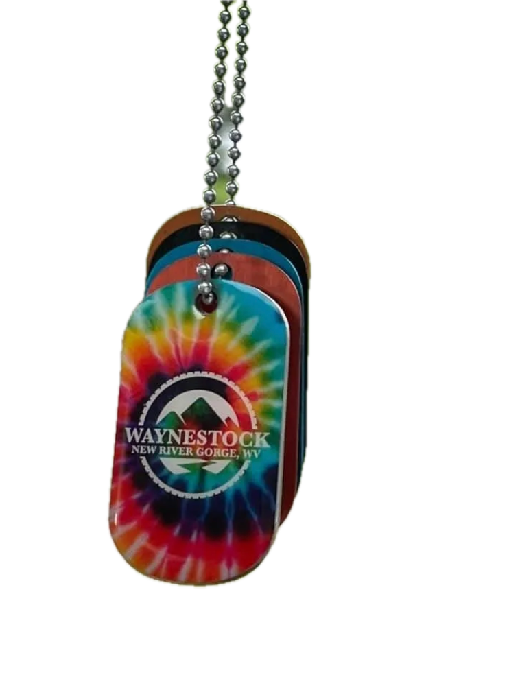 Waynestock 2027 Tie-Dye Dog Tag Keychain