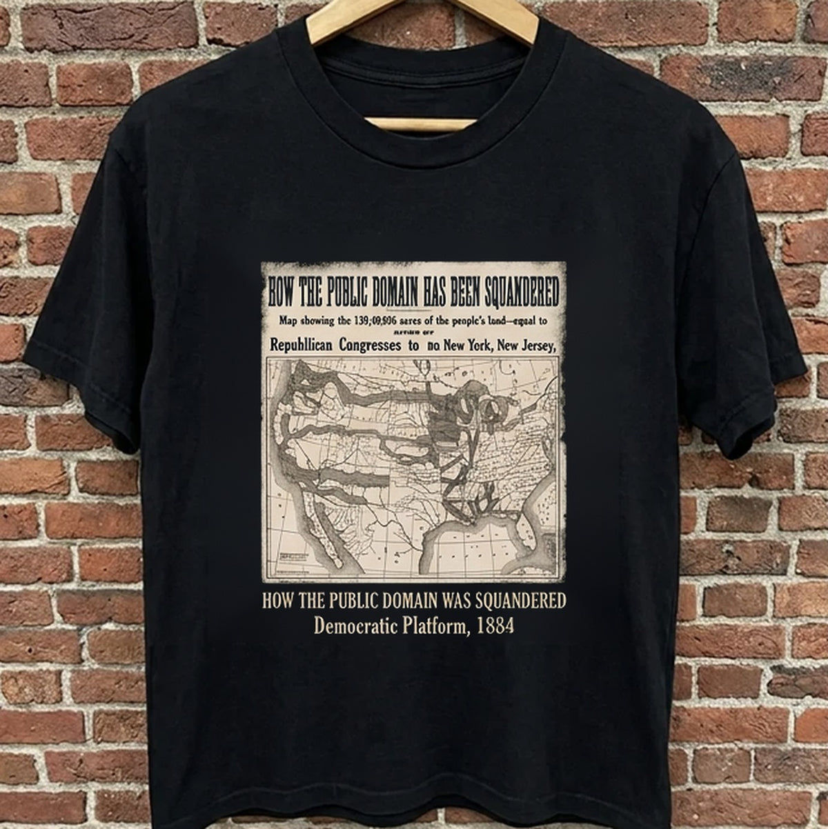 How the Public Domain Was Squandered 1884 map black t-shirt