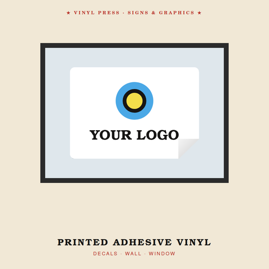 Printed adhesive vinyl decal on a window