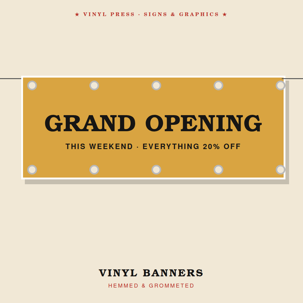 Hemmed and grommeted vinyl banner