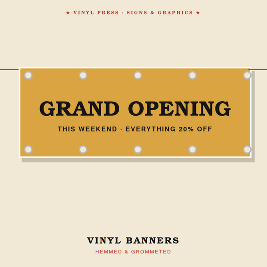 Hemmed and grommeted vinyl banner