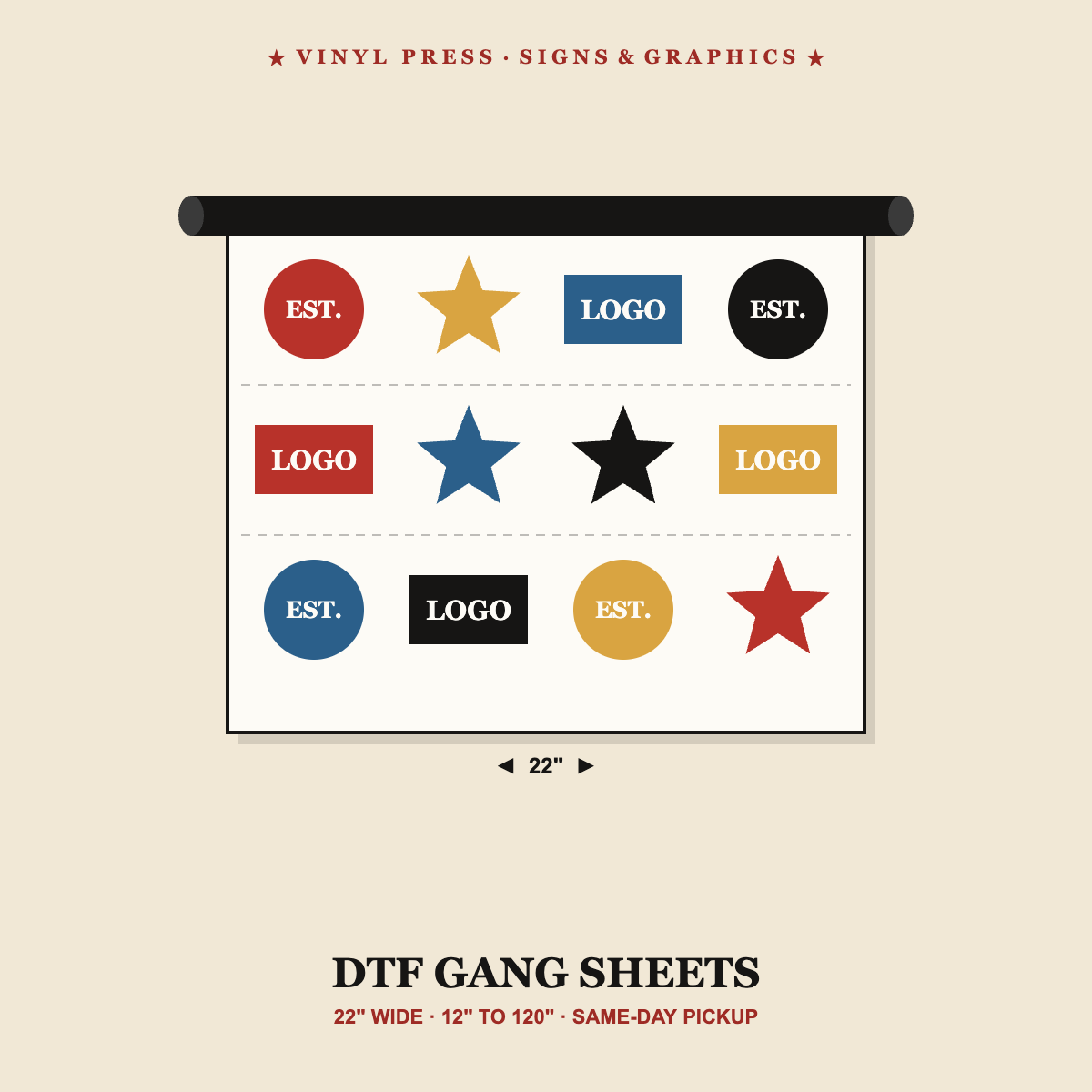 DTF gang sheets 22 inch wide
