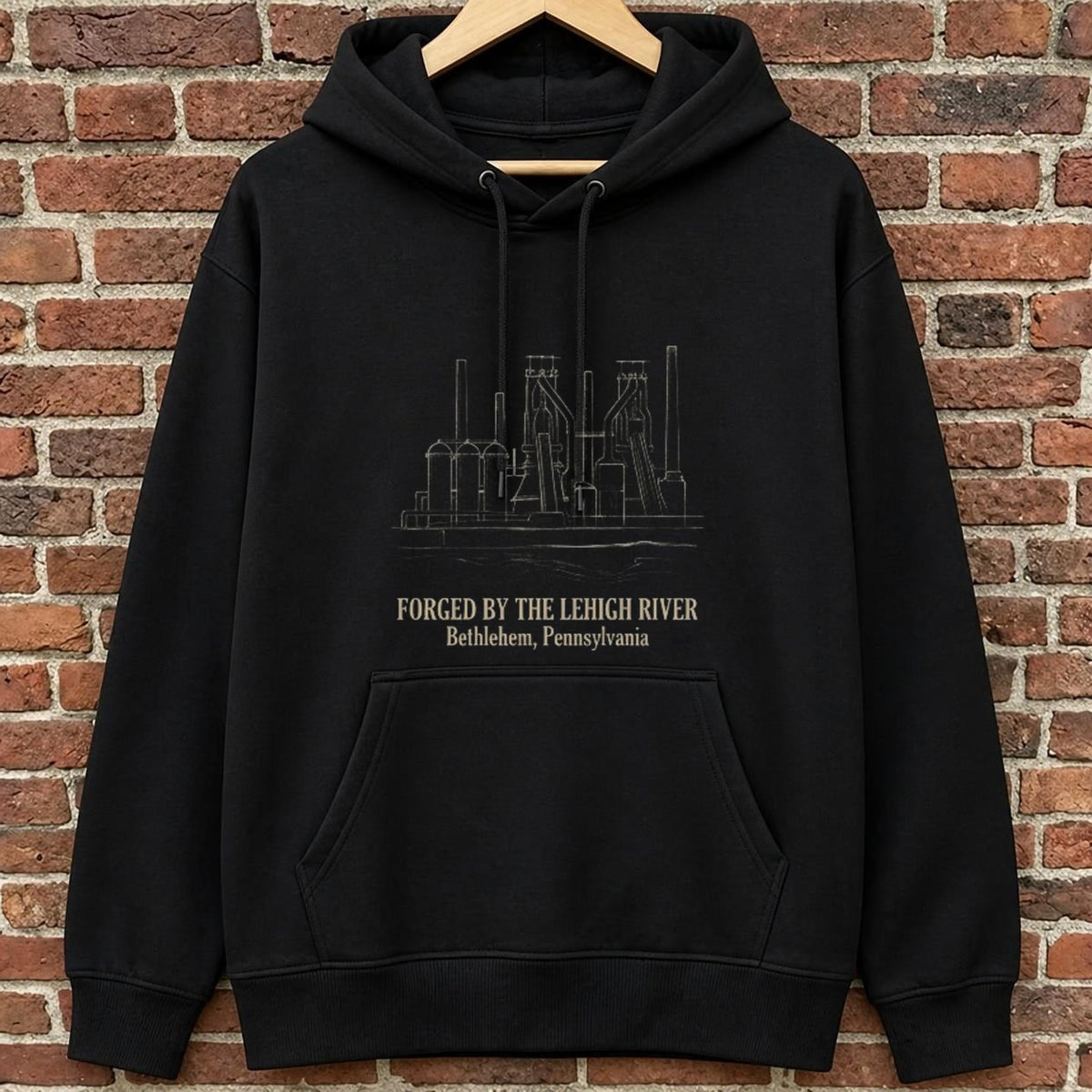 Forged by the Lehigh River — Bethlehem black hoodie