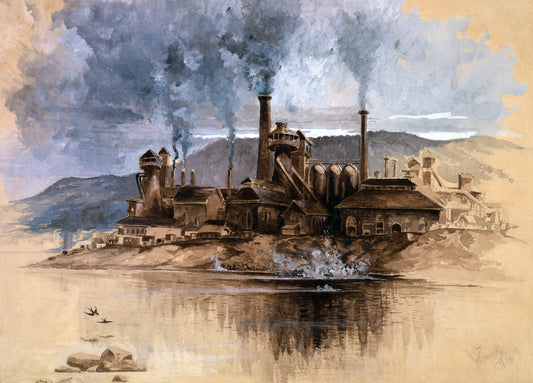 Industrial point on the river watercolor