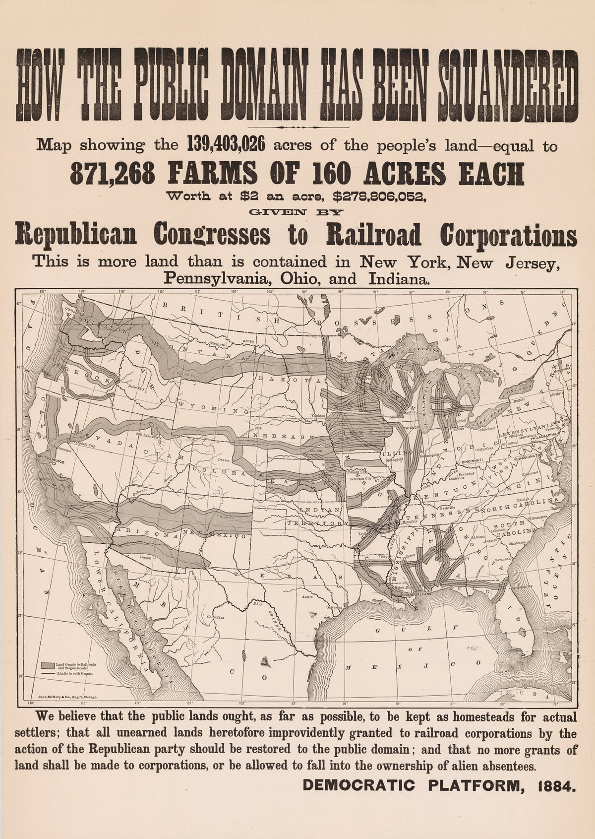 How the Public Domain Has Been Squandered, 1884 political map