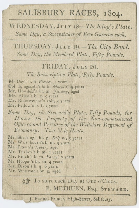 Salisbury Races 1804 broadside