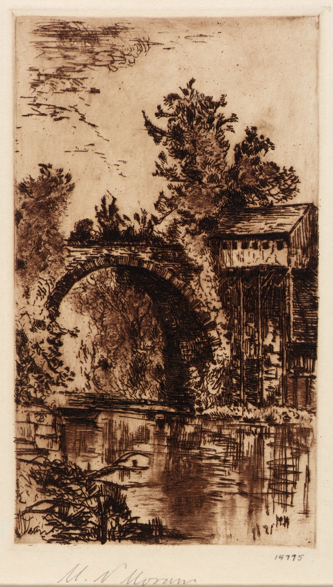 Mary Nimmo Moran stone bridge and mill etching