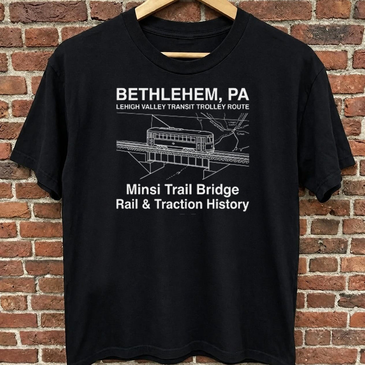 Bethlehem — Minsi Trail Bridge Trolley black t-shirt