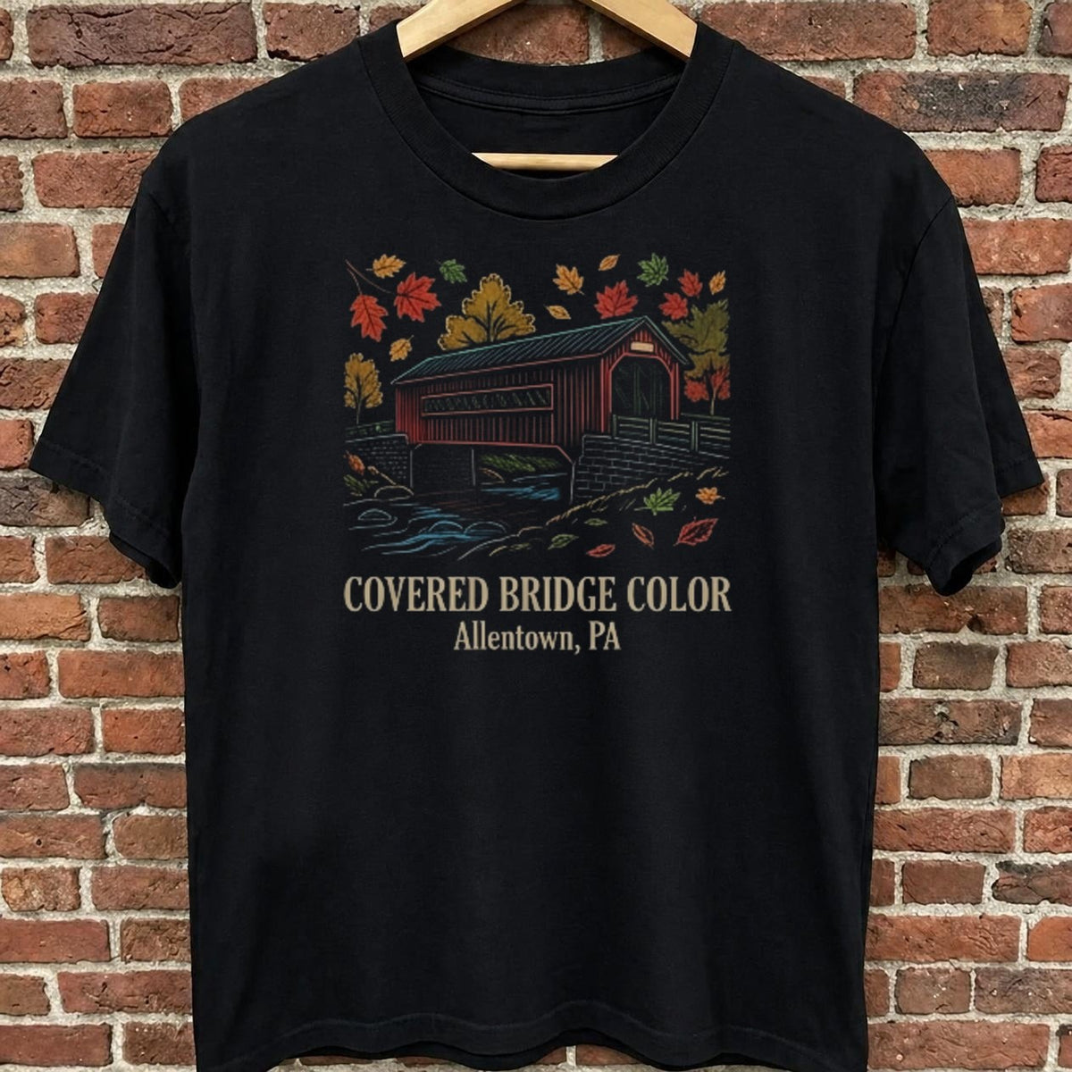 Covered Bridge Color — Allentown, PA black t-shirt